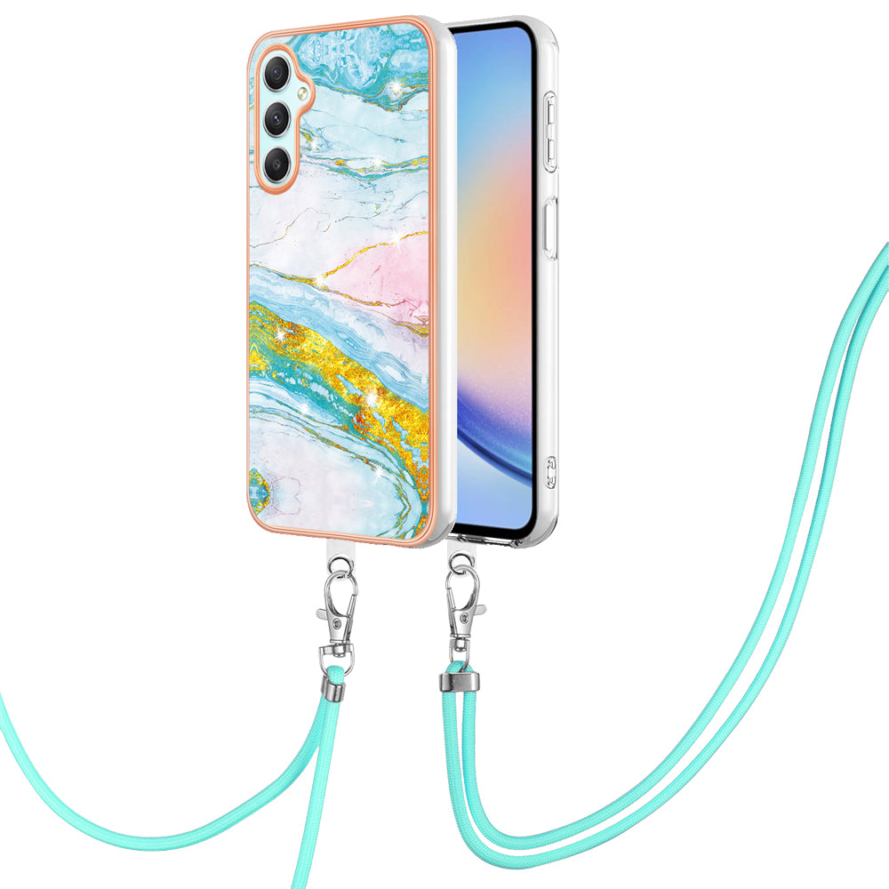 YB IMD Series-9 Marble Pattern Phone Case for Samsung Galaxy A24 4G IMD Electroplating TPU Cover with Lanyard YB IMD Series-9 Marble Pattern Phone Case for Samsung Galaxy A24 4G IMD Electroplating TPU Cover with Lanyard